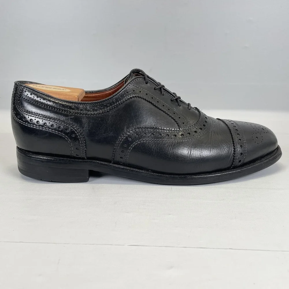 Allen Edmonds Strand Oxford Shoes Mens Size 9.5 D Black Leather Cap Toe Brogue